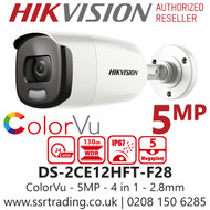 Hikvision DS-2CE12HFT-F28 5MP 2.8mm Fixed Lens 40m IR IP67 Weatherproof WDR Full time Colour 4-in-1 TVI/CVI/AHD Bullet Camera