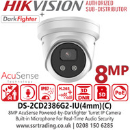 DS-2CD2386G2-IU (4mm) Hikvision 8MP/4K AcuSense Turret IP Camera With 4mm Lens - Built-in Microphone - Water and Dust Resistance - Powered-by-DarkFighter Technology 