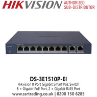 Hikvision DS-3E1510P-EI 8 Port Gigabit Smart POE Switch - Surge Protection 