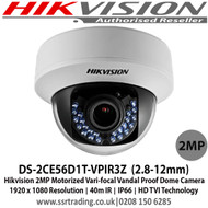 Hikvision 2MP HD1080P 2.8-12mm vari-focal lens motorized Vandal Proof 40m IR TVI Dome Camera - DS-2CE56D1T-VPIR3Z