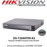 Hikvision DS-7204HTHI-K2 4-Channel  8MP 4K Turbo  HD-TVI/AHD H.265+ DVR With HDMI/VGA 