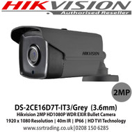 Hikvision 2MP 3.6mm fixed lens 40m IR IP66 HD1080P WDR EXIR Bullet Camera - DS-2CE16D7T-IT3/Grey