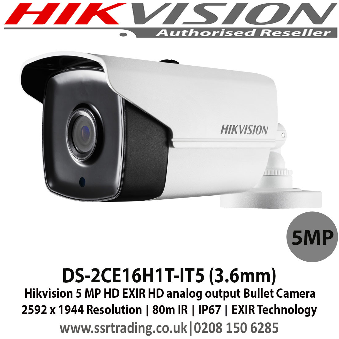 Hikvision DS2CE16H1TIT5 5MP 3.6mm fixed lens 80m IR IP67 outdoor TVI