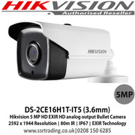 Hikvision 5MP 3.6mm fixed lens 80m IR IP67  outdoor TVI Bullet Camera - DS-2CE16H1T-IT5