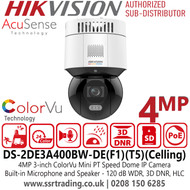 Hikvision DS-2DE3A400BW-DE(Ceiling)(F1)(T5) (4mm) 4MP 3-inch ColorVu Mini PT Dome Ceiling IP PoE Camera 