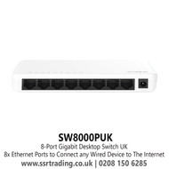 STRONG SW8000PUK  8 Port Desktop/Wallmount Gigabit Ethernet Switch/Hub - Plug and Play - Plastic Case 