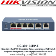 Hikvision 4-Port 100 Mbps Long-Range Unmanaged PoE Switch - DS-3E0106HP-E 