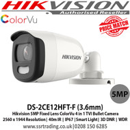 Hikvision colorvu camera DS-2CE12HFT-F 5MP Smart Light up to 40m white light distance full time ColorVu Bullet Camera 4 in 1 video output (switchable TVI/AHD/CVI/CVBS) - 1