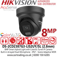 Hikvision 8MP Smart Hybrid Light with ColorVu Turret IP Camera - DS-2CD2387G3-LIS2UY/SL/Black (2.8mm)