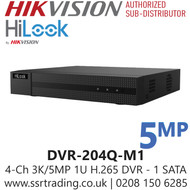 HiLook 4Ch 3K/5MP 1U H.265 1 SATA DVR - DVR-204Q-M1