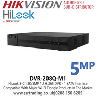 HiLook DVR-208Q-M1 8Ch 3K/5MP 1U H.265 1 SATA DVR - HDTVI/AHD/CVI/CVBS/IP Video Inputs