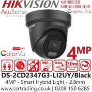Hikvision 4MP Smart Hybrid Light Turret IP Camera - DS-2CD2347G3-LI2UY/Black (2.8mm)