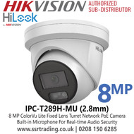 HiLook IPC-T289H-MU (2.8mm) 8MP ColorVu Lite Turret IP Camera – Built-in Mic, IP67, PoE, 24/7 Color Imaging 