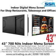 43” 700 Nits Indoor Digital Menu Screen for Shop Restaurants, Takeaways and Offices