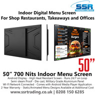 50” 700 Nits Indoor Digital Menu Screen for Shop Restaurants, Takeaways and Offices