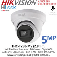 HiLook THC-T250-MS (2.8mm) 5MP Turret TVI Camera with 2.8mm Fixed lens – Built-in Mic - Smart IR
