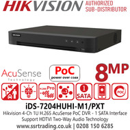 Hikvision 4Ch 8MP 1U H.265 AcuSense PoC DVR With 1 SATA - iDS-7204HUHI-M1/PXT