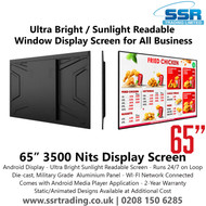 65" 3500 Nits Ultra Bright / Sunlight Readable Window Display Screen for All Businesses