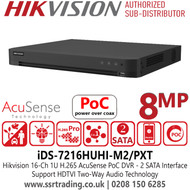 Hikvision 16Ch Turbo HD PoC 8MP DVR – AcuSense AI, PoC, H.265+, 4K HDMI Output - iDS-7216HUHI-M2/PXT