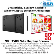 98" 3500 Nits Ultra Bright / Sunlight Readable Window Display Screen for All Businesses