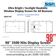 98 inch 3500 Nits Ultra Bright / Sunlight Readable Window Display Screen for All Businesses