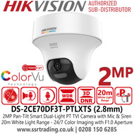 Hikvision DS-2CE70DF3T-PTLXTS 2MP ColorVu Turbo HD Camera with Smart Hybrid Light & Two-Way Audio with 2.8mm Lens