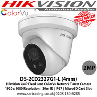 Hikvision CCTV Camera 2MP 4mm Fixed Lens 30m IR IP67 Built-in micro SD/SDHC/SDXC slot, up to 128G  ColorVu Network IP Turret Camera - DS-2CD2327G1-L (1st)
