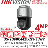 Hikvision DS-2DF8C442IXG1-ELWY 4MP PTZ IP PoE Camera with 42x Zoom, DarkFighter 2.0, 400m IR, IP67 & IK10