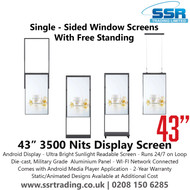 43" 3500 Nits Ultra Bright / Sunlight Readable Single-Sided Window Screen with Free Standing