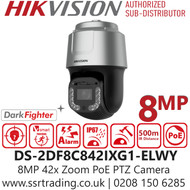 Hikvision 8MP 42 x Zoom DarkFighter IR IP PTZ Dome Camera - DS-2DF8C842IXG1-ELWY