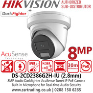 Hikvision 8MP IP Camera - AcuSense - DarkFighter - Built-in Mic - DS-2CD2386G2H-IU (2.8mm)