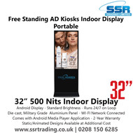 32” 500 Nits Indoor Display - Free Standing AD Kiosks Indoor Display Portable