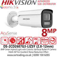 Hikvision DS-2CD2687G3-LIZSY 8MP Smart Hybrid Light Bullet IP Network Camera with ColorVu, Deep Learning Analytics, Motorized Varifocal Lens (2.8–12mm), IP67 Weatherproof, IK10 Vandal-Proof, Human/Vehicle Detection, Anti-Corrosion Design