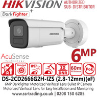 Hikvision DS-2CD2666G2H-IZS 6MP IP PoE Bullet Camera (2.8–12mm) – DarkFighter, AcuSense, Motorized Varifocal Lens, IP67 Water and Dust Resistant, IK10 Vandal Resistant, 60m IR Range