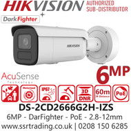 Hikvision 6MP IP PoE Bullet Camera (2.8–12mm) – DarkFighter, AcuSense, Motorized Varifocal Lens, IP67 Water and Dust Resistant, IK10 Vandal Resistant, 60m IR Range - DS-2CD2666G2H-IZS