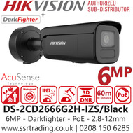 Hikvision - DS-2CD2666G2H-IZS/Black (2.8-12mm) 6MP IP PoE Bullet Camera with Motorized Varifocal Lens (2.8–12mm) – Powered by DarkFighter - 120 dB True WDR - AcuSense Deep Learning - H.265+ Compression - IP67 - IK10 Vandal Resistant