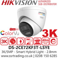 Hikvision 3K/5MP ColorVu PoC Turret Camera – Smart Hybrid Light - IP67 - DS-2CE72KF3T-LSYE (2.8mm)