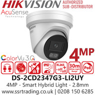 Hikvision 4MP Smart Hybrid Light with ColorVu Turret IP Network Camera - DS-2CD2347G3-LI2UY(2.8mm)