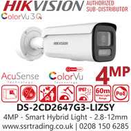 Hikvision 4MP Smart Hybrid Light IP PoE Bullet Camera - DS-2CD2647G3-LIZSY (2.8-12mm)