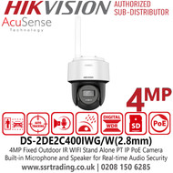 DS-2DE2C400IWG/W Hikvision 4MP Wi-Fi PTZ IP PoE Camera – IR Night Vision, 20fps, WDR, IP66 Outdoor Security Surveillance – Smart Tracking & Remote Access 