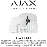 Ajax Kit 20 S (White) Devices Included in Kit: Hub 2 (2G), MotionProtect S 2 pcs, DoorProtect S, SpaceControl 2 pcs, StreetSiren S DoubleDeck & HomeSiren S