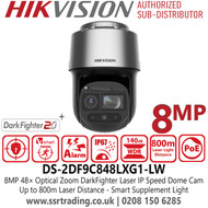 Hikvision 8MP 48x Zoom IP Network Speed Dome Camera – Rain-sensing Auto Wiper, Smart Tracking, Smart Pan-Tilt Correction, Deep Learning, 800m IR Range, H.265+, IP67, PoE+, Auto Tracking PTZ for Outdoor Surveillance - DS-2DF9C848LXG1-LW