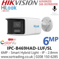 HiLook 6MP Dual Lens Stitched Wide Angle Smart Hybrid Light Bullet IP Camera - IPC-B469HAD-LUF/SL (2.8mm)