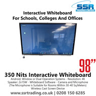 98" 350 Nits Interactive Whiteboard - Interactive Whiteboards for Schools, Colleges and Offices