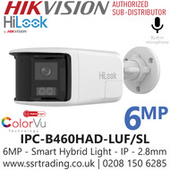 6MP Network Camera IPC-B460HAD-LUF/SL HiLook 6MP Dual Lens Stitched Wide Angle Smart Hybrid Light Bullet IP PoE Camera – 2.8mm Fixed Lens, H.265+, IR Night Vision, Weatherproof IP67, ONVIF, PoE, Smart Motion Detection, Outdoor CCTV Security