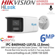 HiLook IPC-B469HAD-LUF/SL (2.8mm) 6MP Dual Lens Stitched Wide Angle Smart Hybrid Light Bullet IP PoE Camera