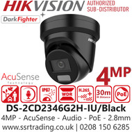 Hikvision 4MP AcuSense DarkFighter Audio PoE Turret Camera - DS-2CD2346G2H-IU/Black (2.8mm)