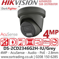 Hikvision 4MP AcuSense DarkFighter Audio PoE Turret Camera - DS-2CD2346G2H-IU/Grey (2.8mm)