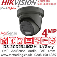 Hikvision 4MP AcuSense DarkFighter Audio PoE Turret Camera - DS-2CD2346G2H-IU/Grey (4mm)