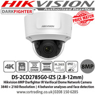 Hikvision DarkFighter 8MP Camera 2.8-12 mm Vari-focal Motorized lens Darkfighter 30m IR , 120dB WDR, IP67, IK10, 4 behavior analyses and face detection CCTV Dome Network Camera - DS-2CD2785G0-IZS (2.8-12mm) - Ist